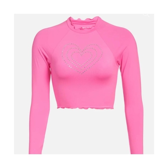 LoveShackFancy X Hurley rhinestone hot pink long sleeve rash guard - Picture 4 of 8